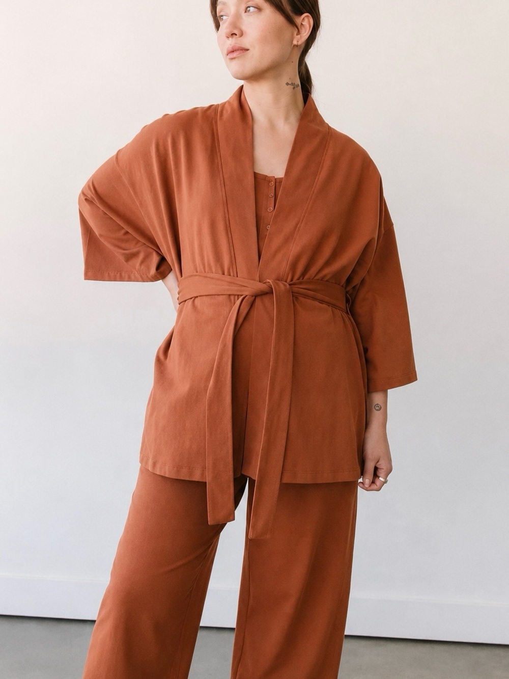 STORQ Belted Kimono Robe Cardigan Cinnamon Rust Brown Size 3/M